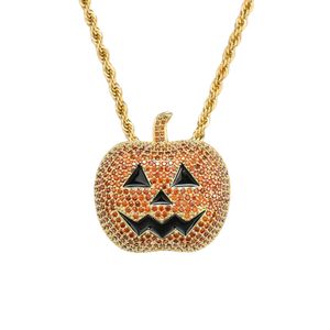Citrouille pendentif collier chaîne Bling glacé cubique Zircon hommes Hip hop bijoux avec chaîne de Tennis cadeau d'halloween