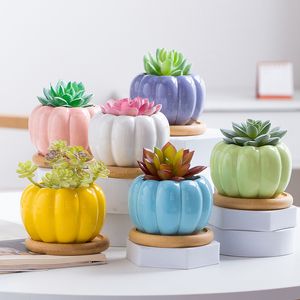 Forma de calabaza Cerámica Maceta pequeña Suculentas Plantas verdes Macetas Suministros de jardín Hogar Balcón Dormitorio Decoración Macetas BH6127 WLY