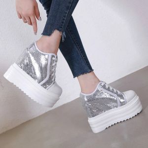 Pombas 2022 Nuevos tacones de cuña oculta de otoño zapatos casuales zapatos de plataforma bling ascensor de 14 cm de zapatillas para caminar mujeres