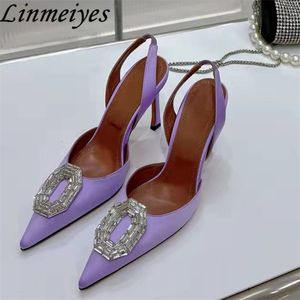 Pumps 585 Wedding High Buckle Dress Sexy Women Shoes Pointed Toe Slingbacks Dunne Heel Crystal Bling Summer Sandals Woman 230822 198