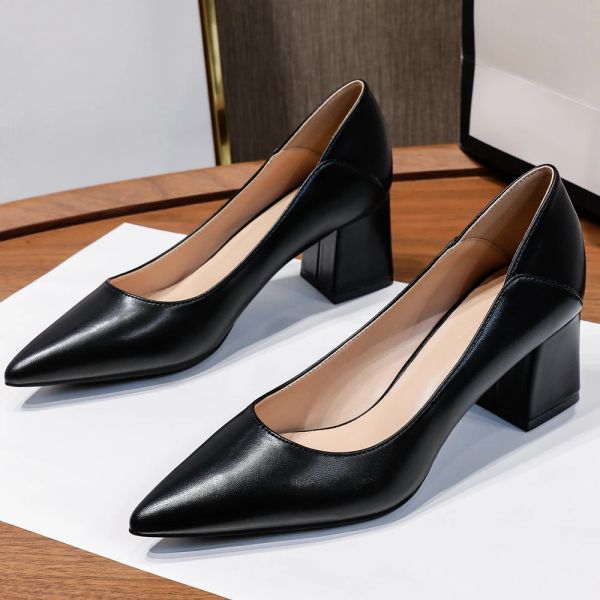 Pompes 5 cm d'épaisseur talons hauts pombes en cuir souple femmes chaussures d'orteil pointues de la marque de conception de chaussures dame chaussures professionnelles chaussures femelles b007