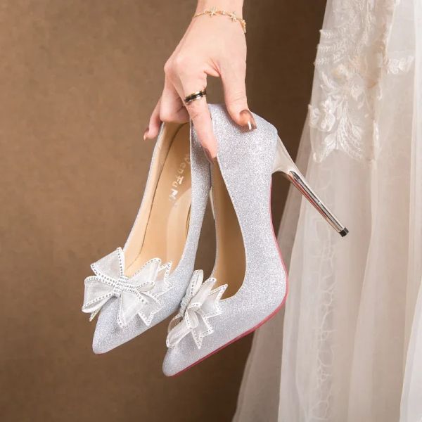 Pompes à grande taille 45 arc femmes hautes talons printemps stiletto slipon shoes de mariage de mariée pour le banquet des femmes