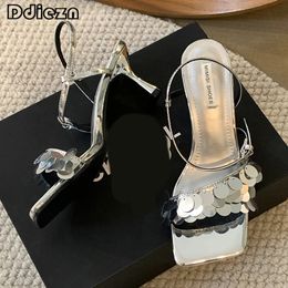 Pombas bling 902 Mujeres Gladiador zapatos femeninos elegantes tacones altos Farty Fashion Sandals Square Toe Slides calzado 240223 637