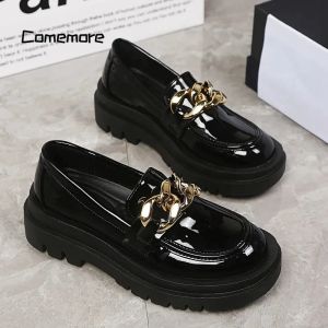 Pumps Comemore Women Fashion Mary Janes Round Toe Loafers Oxfords Platform Casual Metal Chain Ladies Heel Black 2023 vrouwelijke schoenen 40