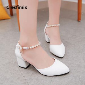 Pompes cresfimix femmes mode pu cuir pU 5,5 cm de haut talon pompes dame confortable pu cuir blanc chaussures talons hauts chaussures sexy a2082