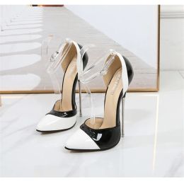 Pompen crossdresser schoenen zapatos mujer 16 cm dunne hakken sandalen dames bruiloft pompen bruids octrooi leer stiletto