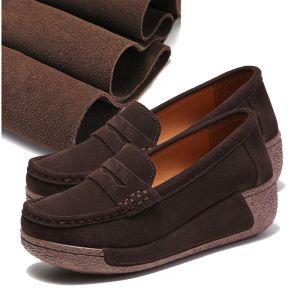 Pumps Eagsity 12 -stijl 100% koe suede casual dames schoenen loafers wiggen hiel platform comfort slip op schoenen sneaker