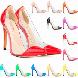 Pompes Fashion Femmes High Heels Chaussures Automne Patent Cuir Postule Pumps 11cm Stiletto Side Sexy Transparent PVC Lady Party Shoe