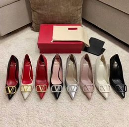 Zapatos de tacón para mujer, zapatos de tacón alto de lujo, puntiagudos, poco profundos, rojos, brillantes, con parte inferior, 8 cm, 10 cm, 12 cm, zapatos de boda de charol negro desnudo con bolsa para el polvo 34-44