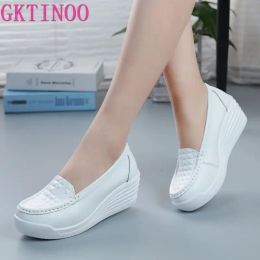 Pompes Gktinoo Nouvelles baskets en cuir authentiques pour femmes chaussures de plate-forme de chaussures blanches dame chaussures décontractées swing mères chaussures taille 3440