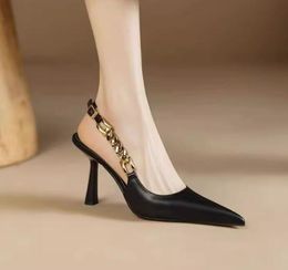 Pumps High Chains Designer Dames Heel Shoes Sandalen Gold Tone Buckle Stiletto Heel Slip On Fashion Evening Farty Dress D S Fashi