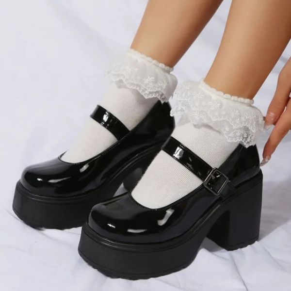 Pombas de alta calidad de goma suela plataforma de estilo japonés zapatos lolita mujer vintage hermanas suaves zapatos de niñas mary jane zapatos blancos