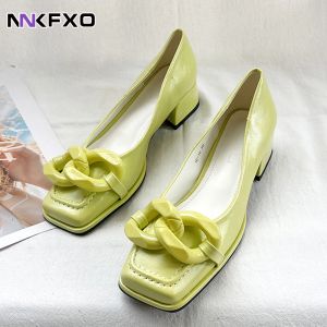 Pumps Verkoop klassieke vrouwen schoenen vierkant teen pompen lederen jurk hoge hakken boot feestje bruiloft zapatos mujer bruiloft