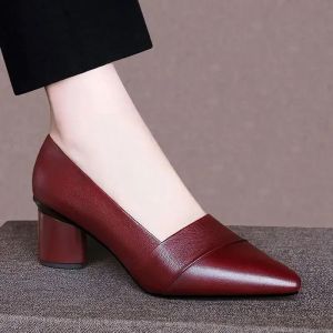 Pompes dames 3,5 cm chaussures à talon d'épaisseur microfibre cuir bouche peu profonde