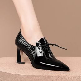 Pompes New Fashion Fashion Foot's Bot Boots Talons hauts à lacers Chaussures habillées Patent Cuir Bureau Lady Chaussures Snakeskin Oxford Chaussures