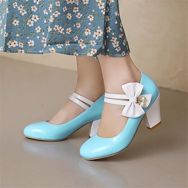 Pompes pxelena 8 bonbons couleur bowknot lolita mary janes cosplay chaussures femme robe de mariée collégiale uniforme pompes princesse plus taille 45