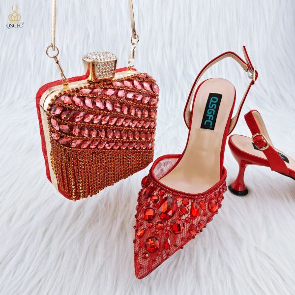 Pumps QSGFC 2023 Nigeria Fashion Lace Mini sac et sac de luxe à orteils pointus et sac pour Lady Party