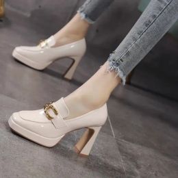 Pompes Spring Fashion High Heels Autumn New Women Plateforme Chunky Pumps British Style Woman Slip on Square Toe Office Lady Work Chaussures