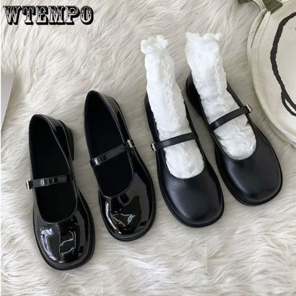 Pompes Sweet Mary Jane Chaussures Black Glossy Chaussures en cuir pour femmes