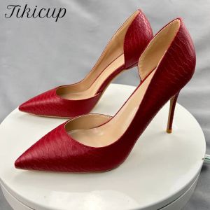 Pumps Tikicup Red Matte Crocodile Effect Women Pointy Teen Hoge Heel Shoes For Party Dress Stiletto Pumps 8cm 10 cm 12 cm aanpassen