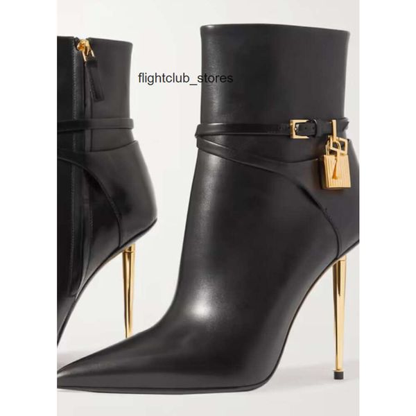 Escarpins Tomlies fordlies f-boot key femme bottine à bout de cheville cadenas embelli bottines en cuir sexy pointe talon doré et serrure