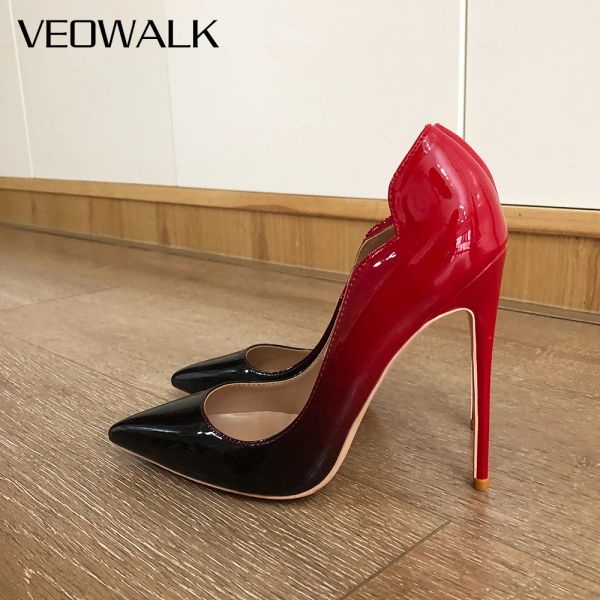 Pompes Veowalk Gradient Red Black Femmes Coue coupés pointues Toe Stiletto pompes Elegant Dames Glossy High Heel Shoes for Party Office