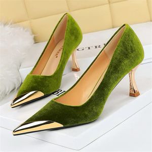 Pombas Mujeres de 7 cm Tacones de altura Bombas de color burdeos verdes Lady Metal Tap Toe Toe Toats medianos Tacones bajos CLUB FETISH CLUB Party Office Office Office Zapatos