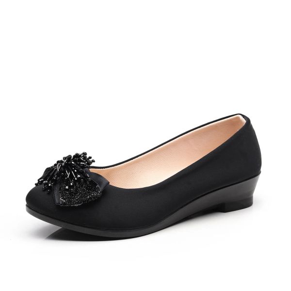 Pombas Ballet Ballet Bow Boho Zapatos Mujeres negras zapatos para el trabajo de la oficina Zapatos en el barco tela dulce mocasines para mujeres cuñas de embarazo zapatos