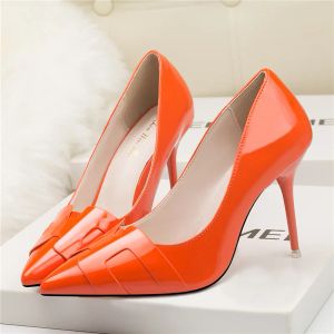 Pompes femmes fétiche 9,5 cm talons de haut réplique orange pompes de mariage talons nuptiaux