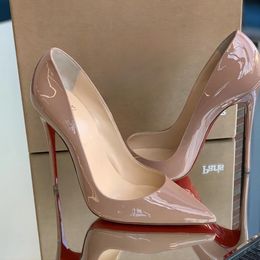 Escarpins femmes chaussures rouge brillant bas bout pointu noir talons hauts chaussures talon fin 8 cm 10 cm 12 cm chaussures de mariage Sexy grande taille 35-44