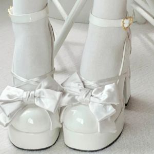 Pompes y2k coréen élégant talons blancs lolita mary jane chaussures esthétique gothique japonais kawaii plate-forme talon haut