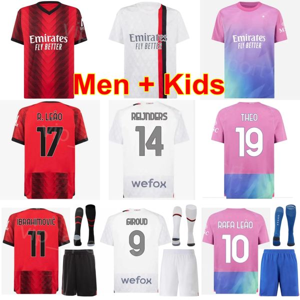 Homme Youth Soccer 8 LOFTUS CHEEK Jersey Club 14 REIJNDERS 28 THIAW 21 CHUKWUEZE CALABRIA 11 PULISIC GIROUD LEAO OKAFOR TOMORI HERNANDEZ Kits de maillots de football ACMilan