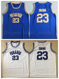 Punahou College 23 Barack Obama Jerseys High School Basketball University Color Blue White Team Breathable Sports Pure Cotton Stitched And Sewn On Good Quality