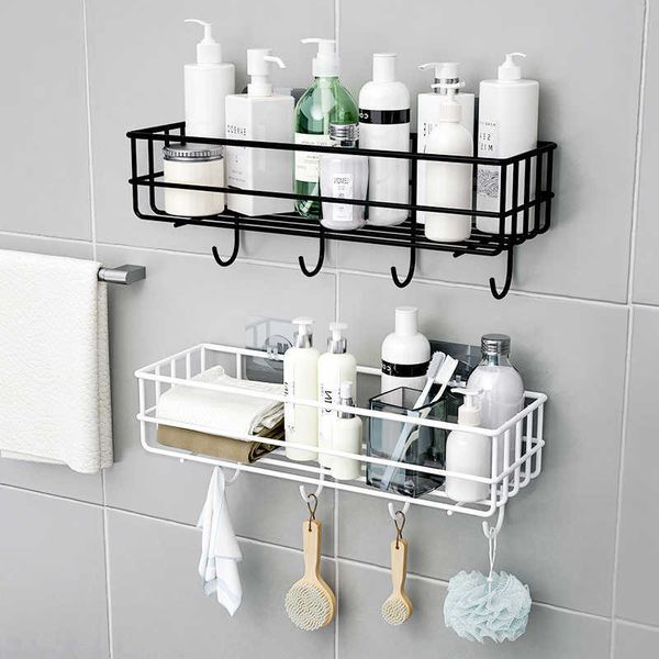 Support de rangement d'angle sans poinçon Panier de douche Accessoires de salle de bain Support mural Organisateur de cuisine Porte-shampooing avec ventouse 210724