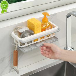 Étagère de rangement de cuisine sans poinçon vaisselle éponge support d'évier égouttoir étagères de salle de bain avec crochets organisateur accessoires