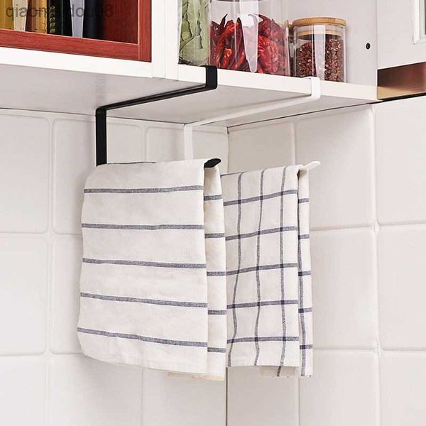 Soporte para toallas de papel sin perforaciones Cocina de acero inoxidable debajo del gabinete Estante para rollos Blanco Negro Baño Montado en la pared Colgador de pañuelos L230704