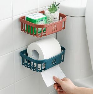 Estante de papel higiénico sin perforaciones, caja de pañuelos para baño y cocina, caja de almacenamiento adhesiva montada en la pared, soporte para rollos de papel, HH22-218