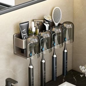 Porte-brosse à dents mural sans poinçon support de dentifrice en alliage d'aluminium salle de bain ménage gain de place accessoires de salle de bain 240320