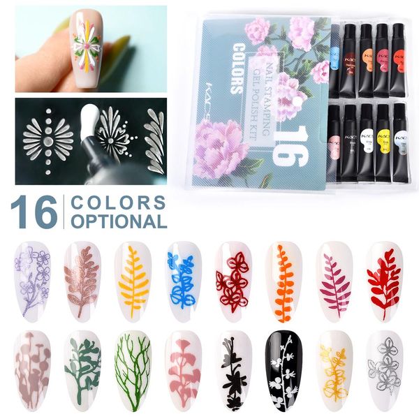 Punch Kads 16 Colores Estampado de uñas Gel Polacio 8 ml para plantilla de estampado Plantilla de estampado Varniz de pintura Transferencia de transferencia de laca