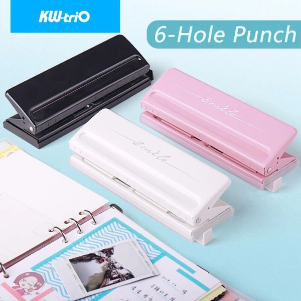 Punch Kwtrio 6 Hole Creative Ajustable Notebook Puncher Puncher Binding Cutter Otype Papel Punch Tool Supplies Office Office Office