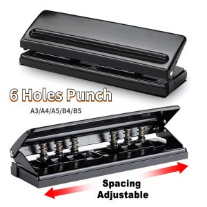 Punch Metal 6 Hole Punch Loose Leaf Puncher pour A3 / A4 / A5 / B4 / B5 Papier Punter Punchher Bureau de reliure de bureau