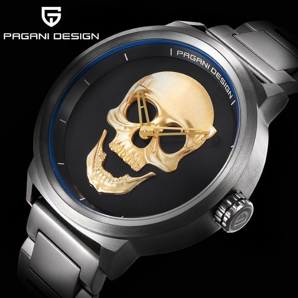 Punk 3d Skull Personalidad Retro Fashion Mass's Watch Waterproof 30m de acero inoxidable Reloj Pagani Design Relogio Masculi340m