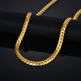 Collier Punk en chaîne serpent plate en gaufrage de 6mm, chaînes en or jaune 14 carats pour hommes et femmes, bijoux à la mode 18-29