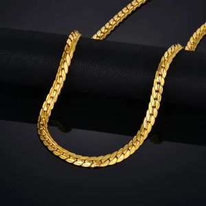 Collar de cadena de serpiente plana con relieve Punk de 6mm, cadenas de oro amarillo de 14k para hombres y mujeres, joyería de moda 18-29