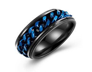 Punk 8mm spinner ketting mannen roteerbare ring zwart blauw roestvrij staal roteerbare koel juwelen feest cadeau anel alliantie9153149