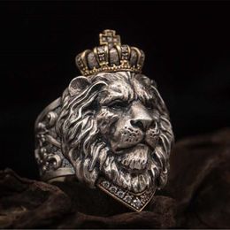 Bague Punk avec couronne d'animaux et Lion pour hommes, bijoux gothiques, grande taille 7-14, 229Z