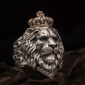Bague Punk avec couronne d'animaux et Lion pour hommes, bijoux gothiques, grande taille 7-14, 270F