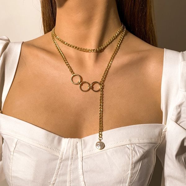 Collier ras du cou avec pendentif en perles baroques, Punk, mode géométrique Lariat Lasso, chaîne à pampilles pour femmes, accessoires bijoux de cou