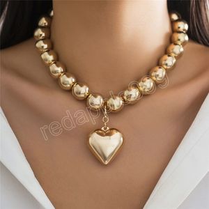 Collier ras du cou Punk avec pendentif en forme de grand cœur pour femmes, Vintage, grosses perles lourdes, chaîne, bijoux Grunge pour hommes