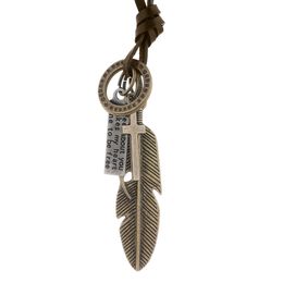 Punk Oiseau Plume Pendentif Collier Ancienne Lettre ID Croix Charme Réglable Chaîne En Cuir Colliers pour Femmes Hommes Mode Bijoux Cadeau